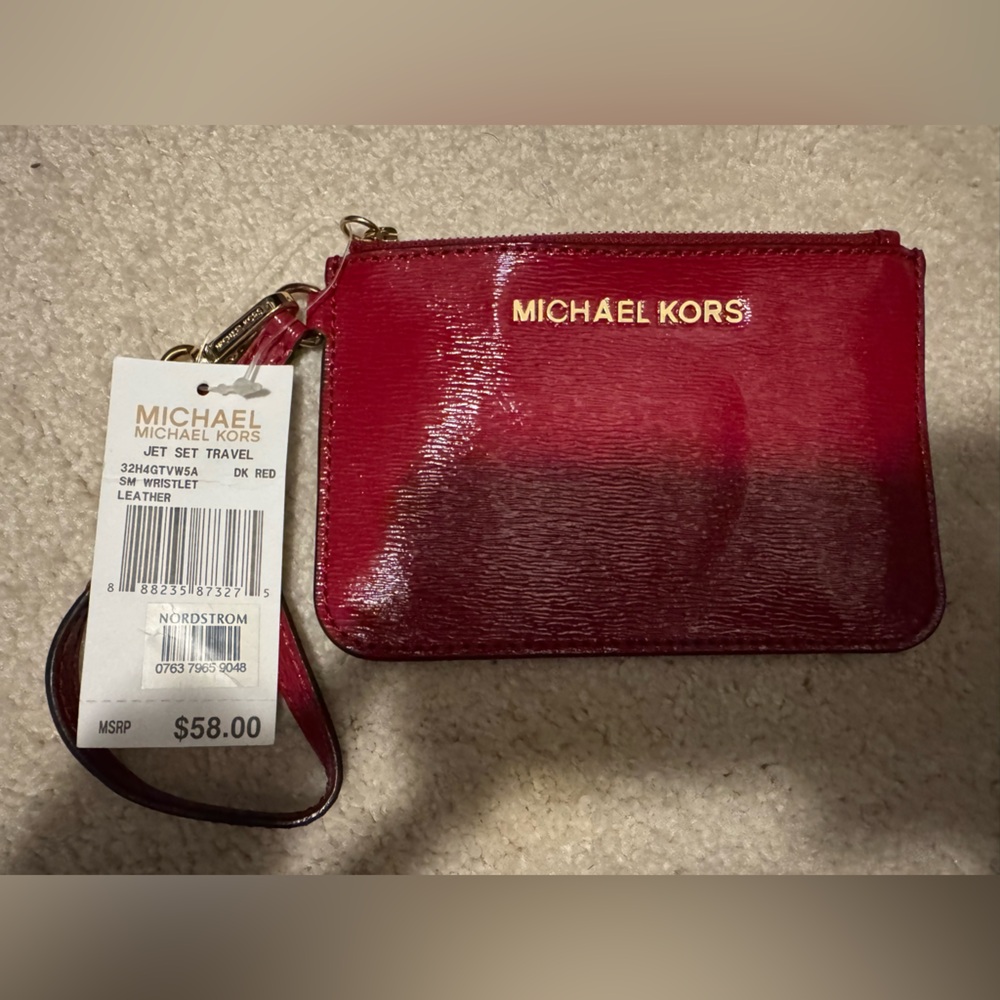 Michale Kors jet set travel small red leather wristlet